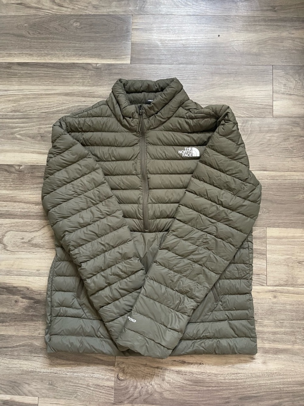 The North Face Olive Green Half Zip Puffer Jacket - Men's